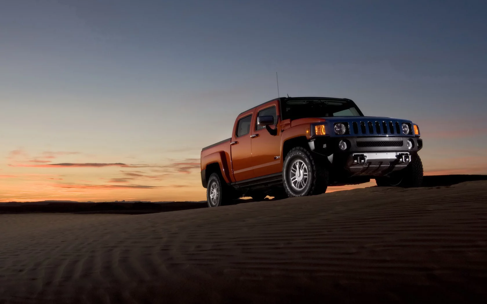 закат, hummer, горизонт, пустыня