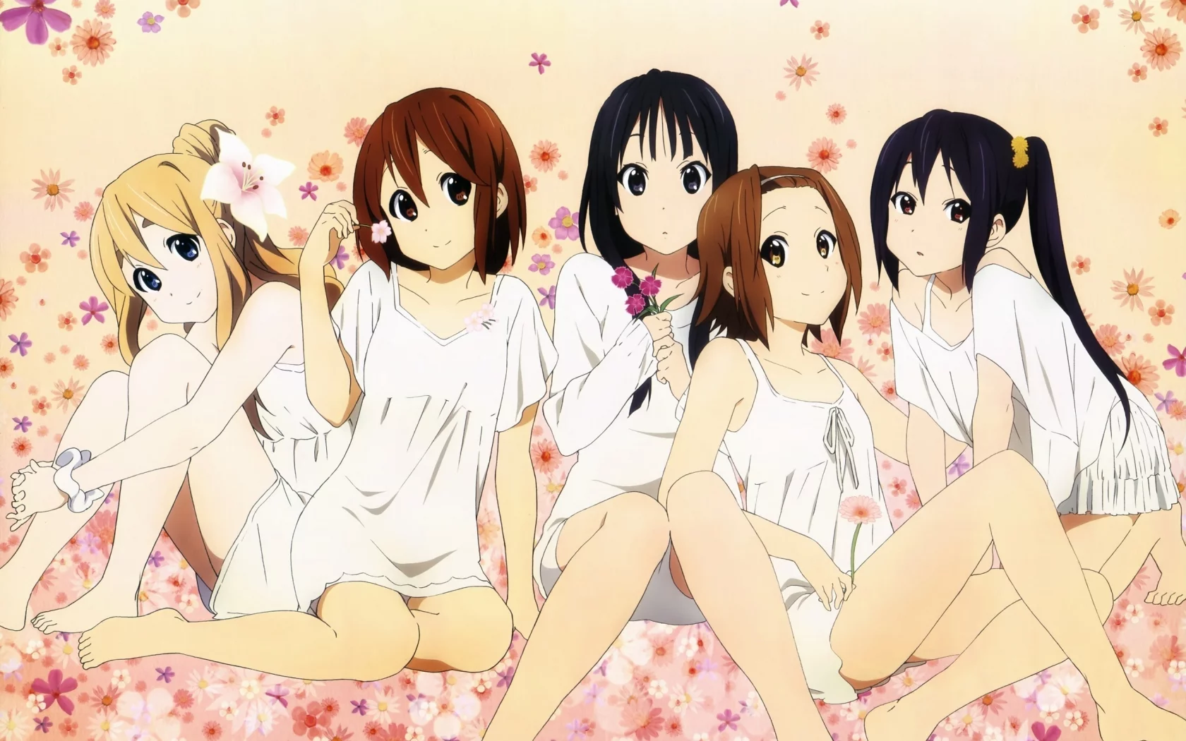 k-on, мио, цветы, юи, адзуса, муги, ритсу