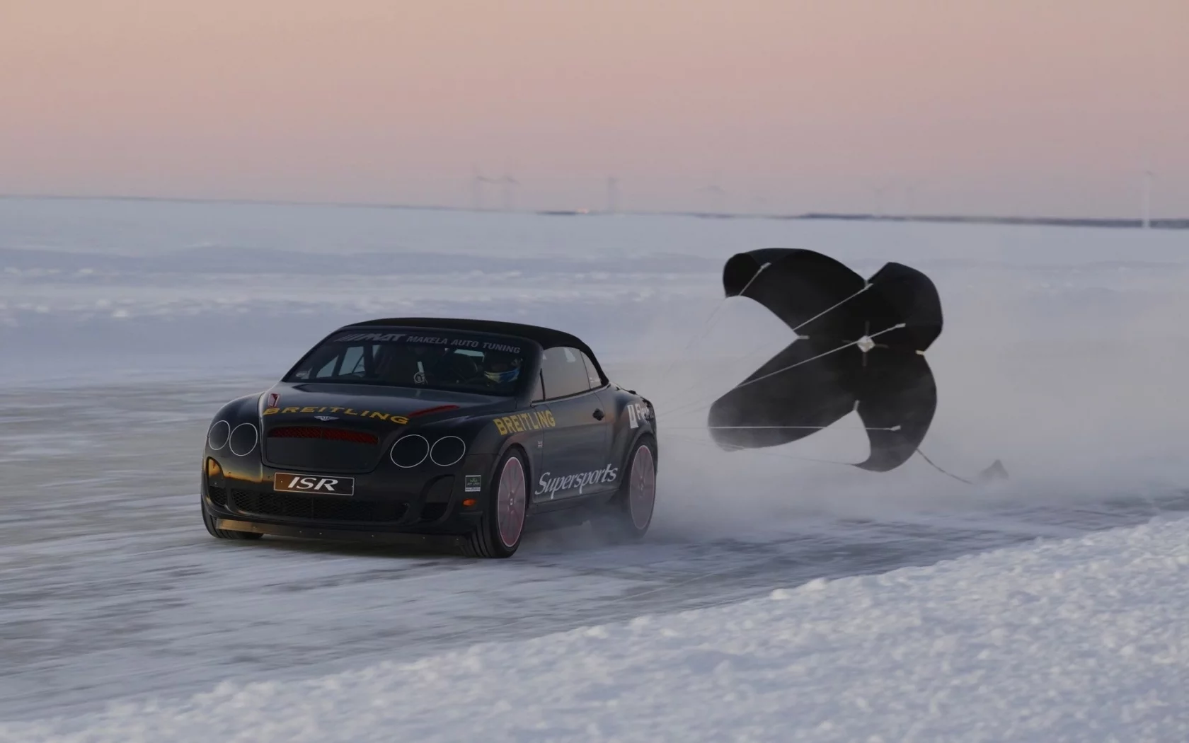 трасса, snow, car, 1920x1200, машина, speed record on ice, winter, bentley continental supersports, ice, зима, рекорд скорости на льду, лёд, снег, road
