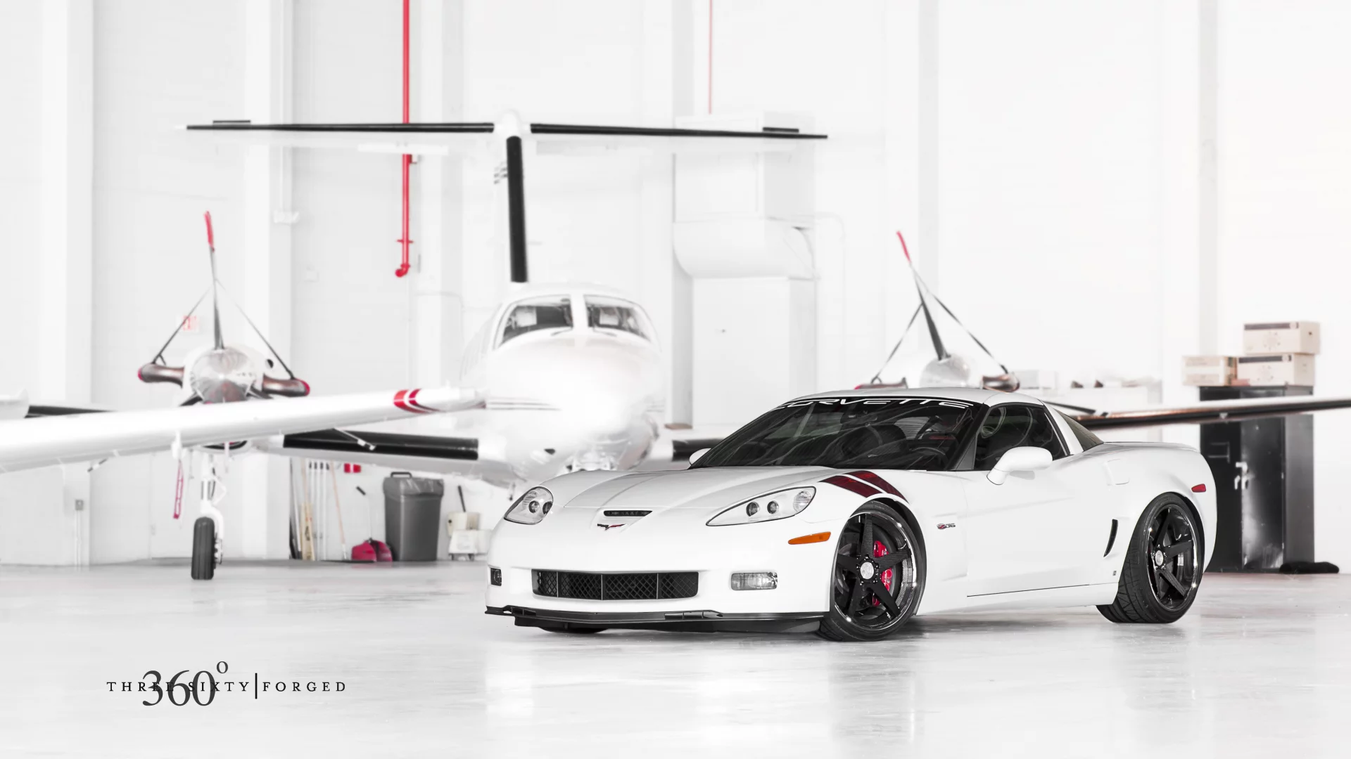 chevrolet, z06, передняя часть, 360 three sixty forged, corvette, шевроле, white, ангар, корвет