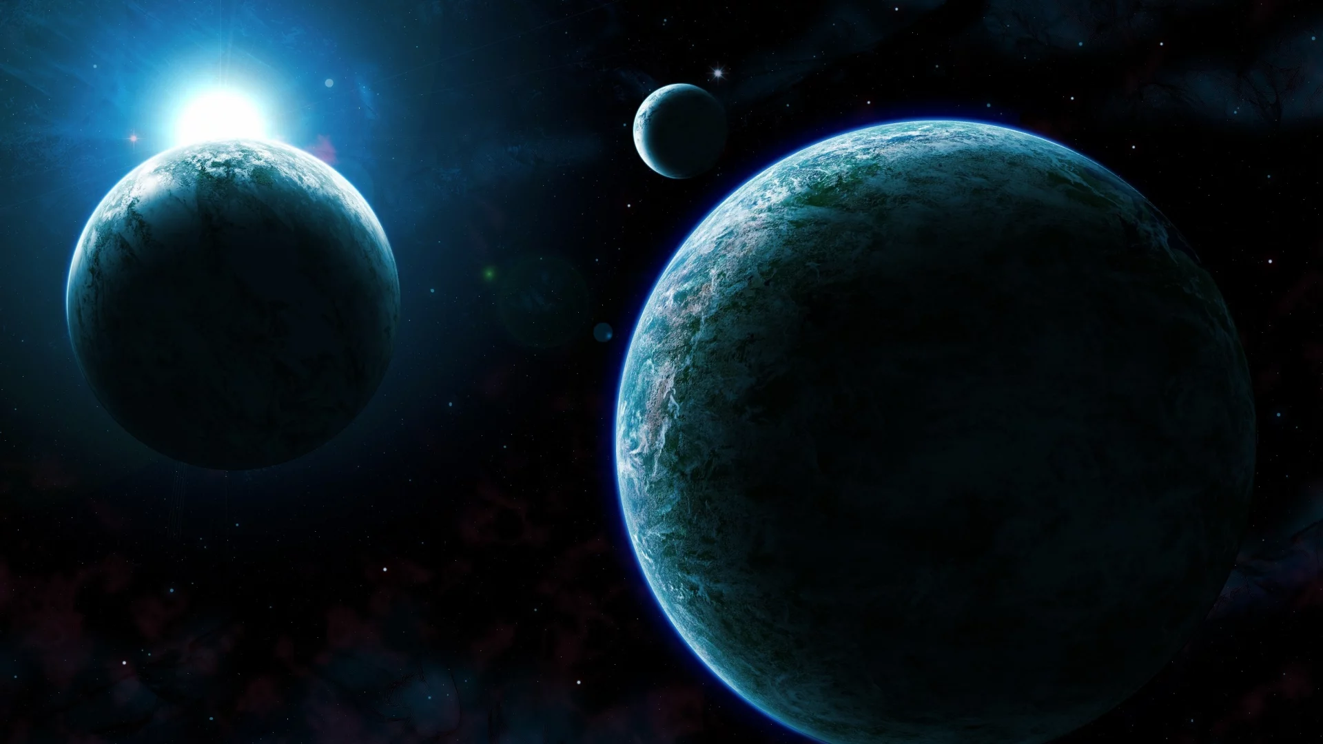 nebula, спутники, туманность, планеты, восход, звезды