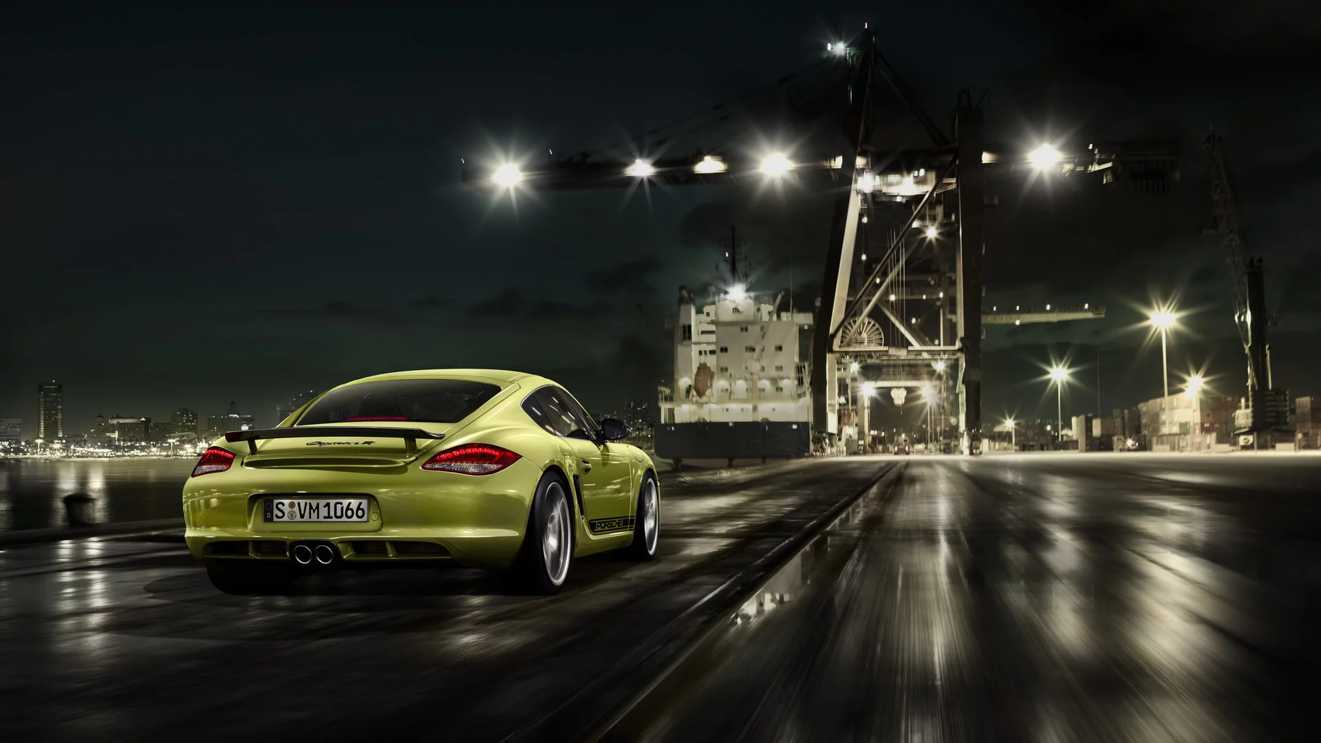 cayman r, порт, дорога, скорость, ночь, краны