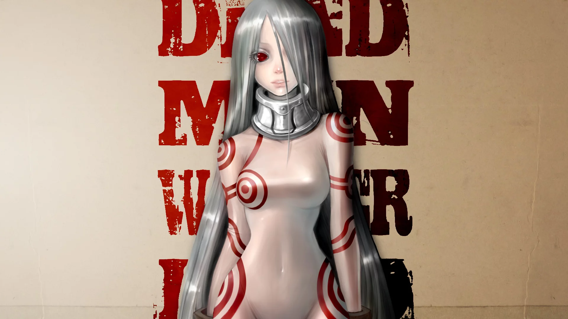альбинос, девушка, надпись, красные глаза, стена, shiro, deadman wonderland