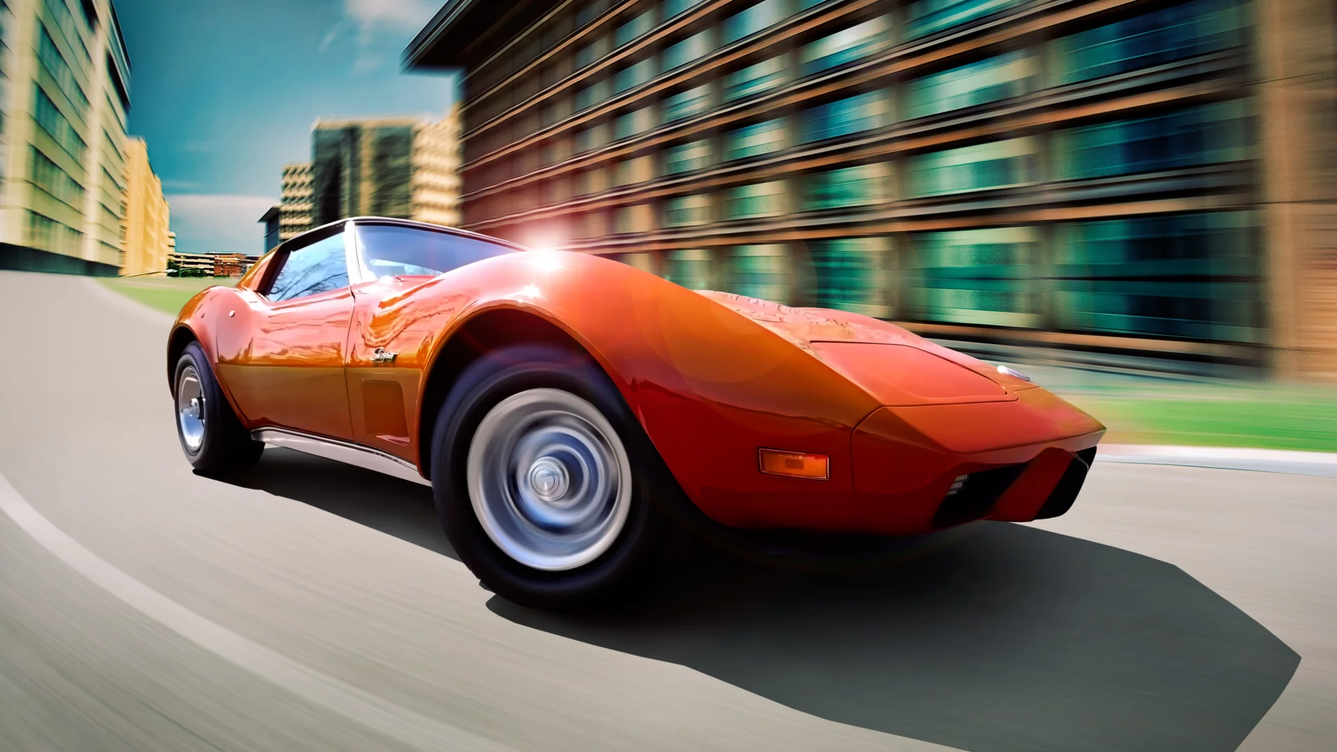 город, chevrolet, corvette, fake rig stingray