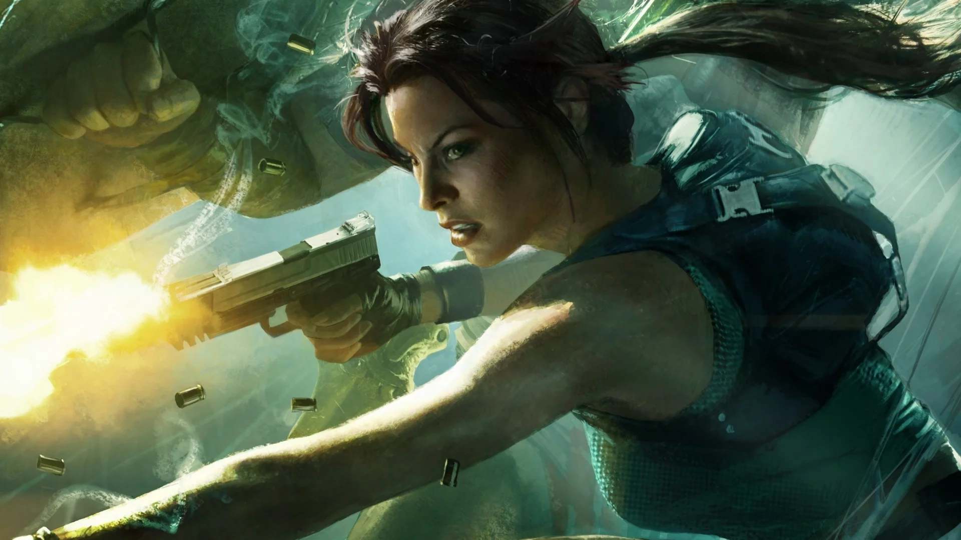 девушка, пистолет, lara croft and the guardian of light, лара крофт