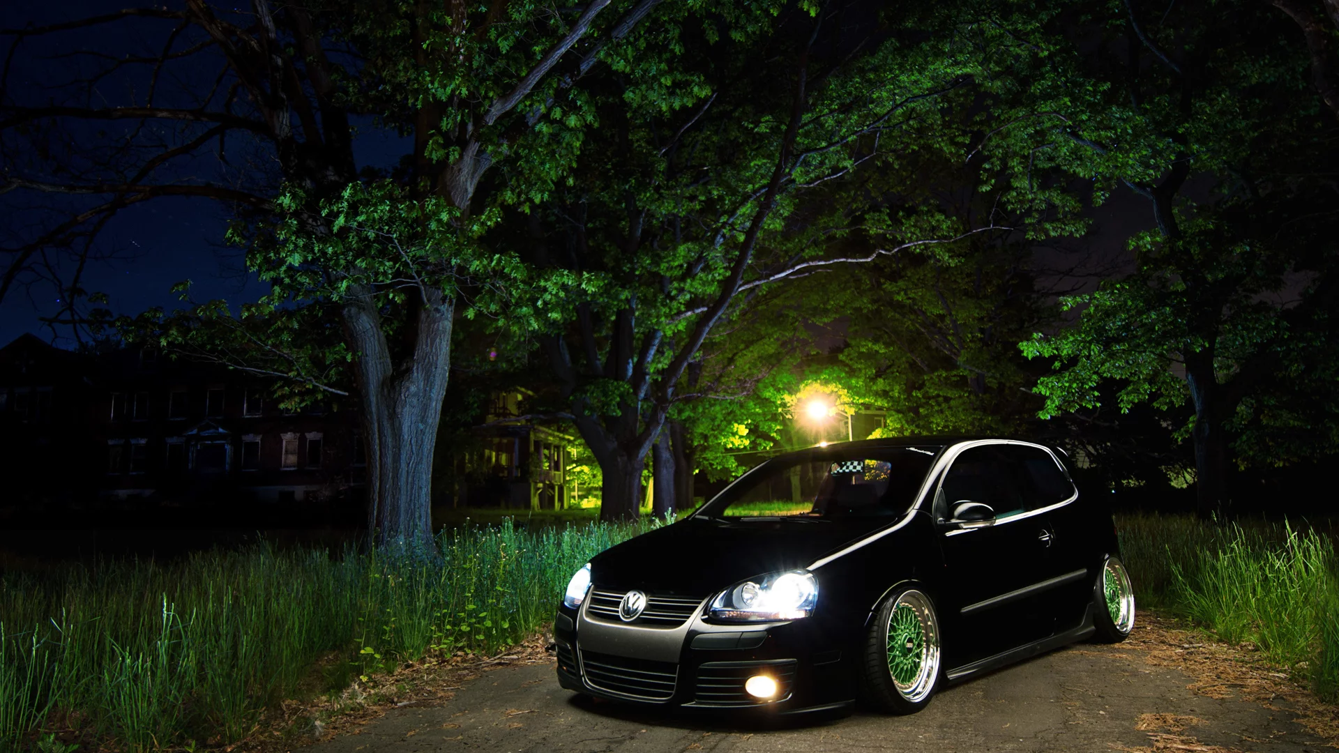 gti, vw, огни, ночь