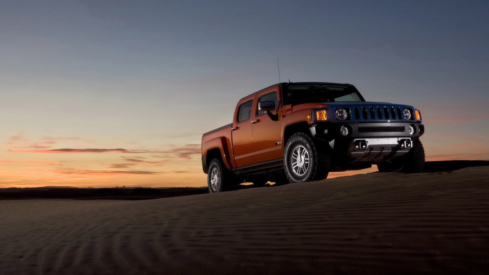 закат, hummer, горизонт, пустыня