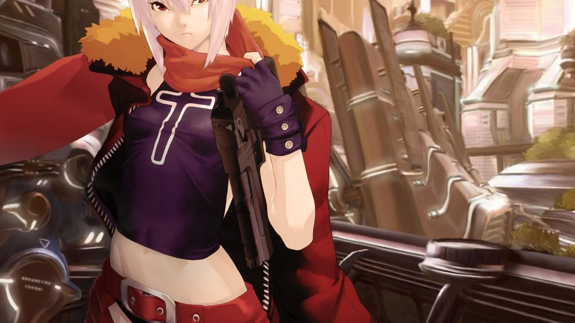 город, bakuretsu tenshi, пистолет, оружие, ангелы смерти, девушка, jo