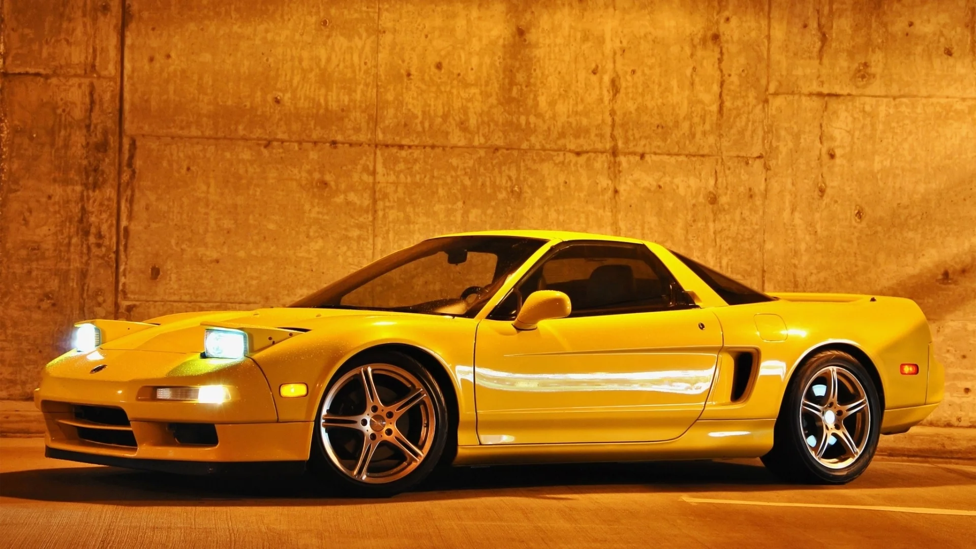 диски, стена, желтый, nsx-t, спорткар, акура, фары, acura