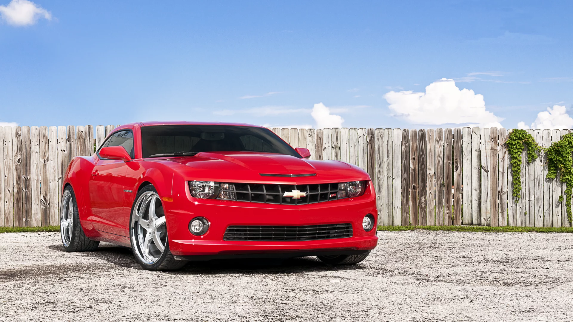 chevrolet, камаро, мускул кар, забор, red, camaro, красный, шевроле