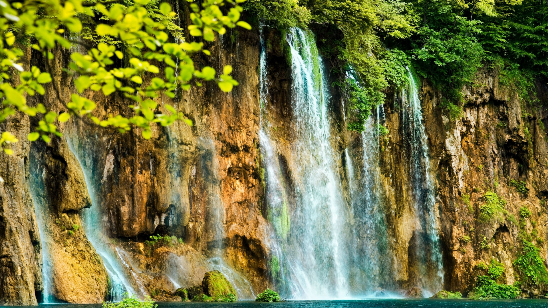 водяной, водопад, красивый, waterfall, поток, деревья, скала, мох