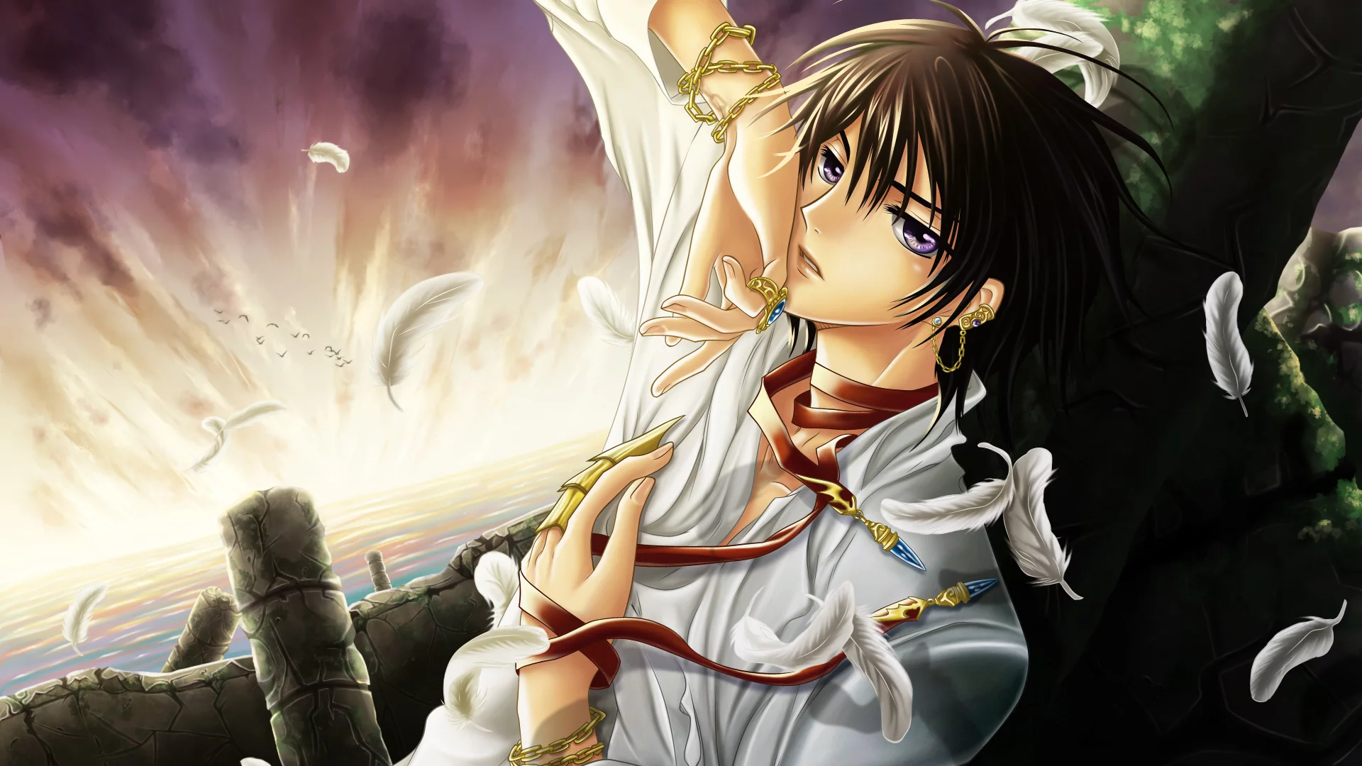 аниме, парень, code geass, море