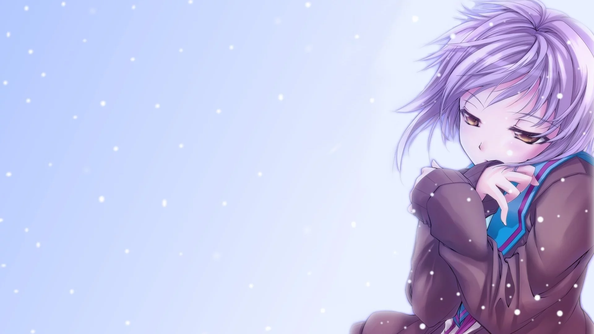 снег, девочка, nagato yuki, аниме