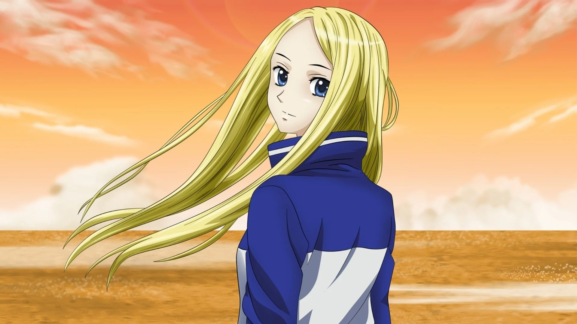 волосы, девушка, море, закат, arakawa under the brige, ветер, нино
