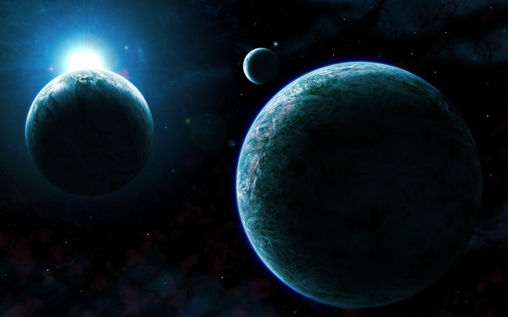 nebula, спутники, туманность, планеты, восход, звезды