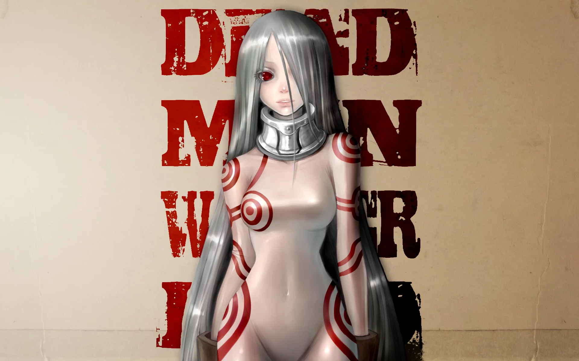альбинос, девушка, надпись, красные глаза, стена, shiro, deadman wonderland