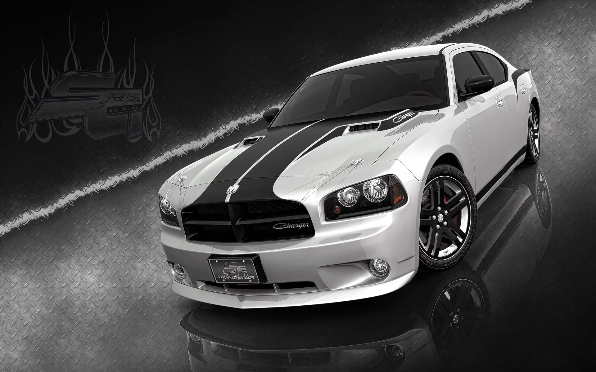 обои, черно-белый, тюнинг, dodge charger, авто