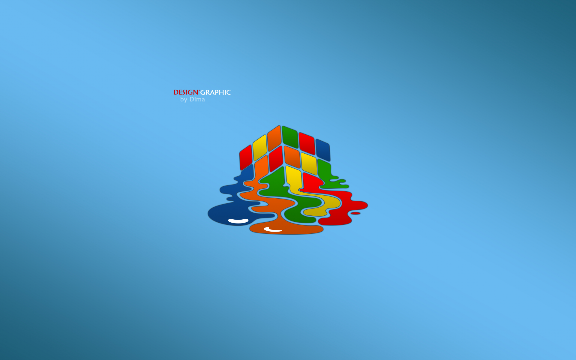 design graphic, лужа, синий фон, кубик рубика, кубик