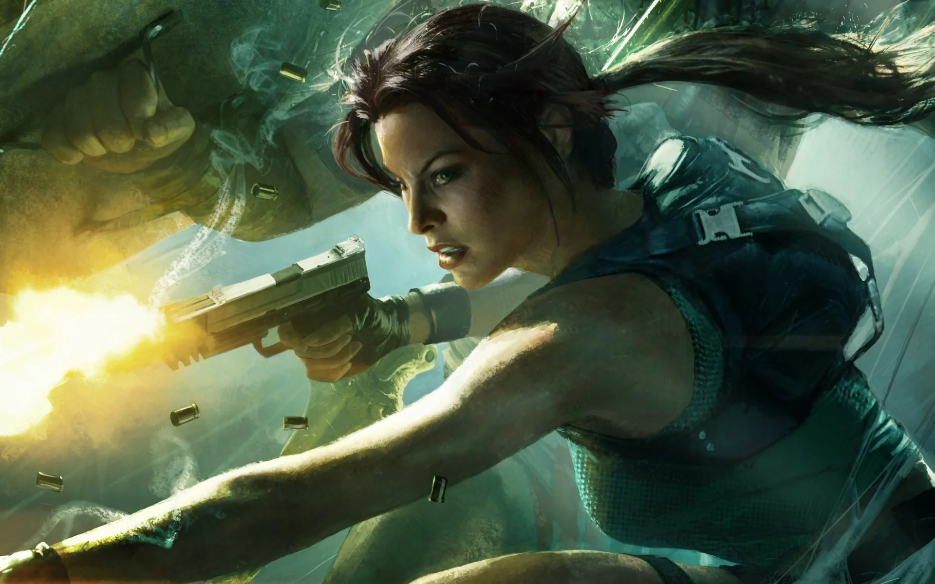 девушка, пистолет, lara croft and the guardian of light, лара крофт
