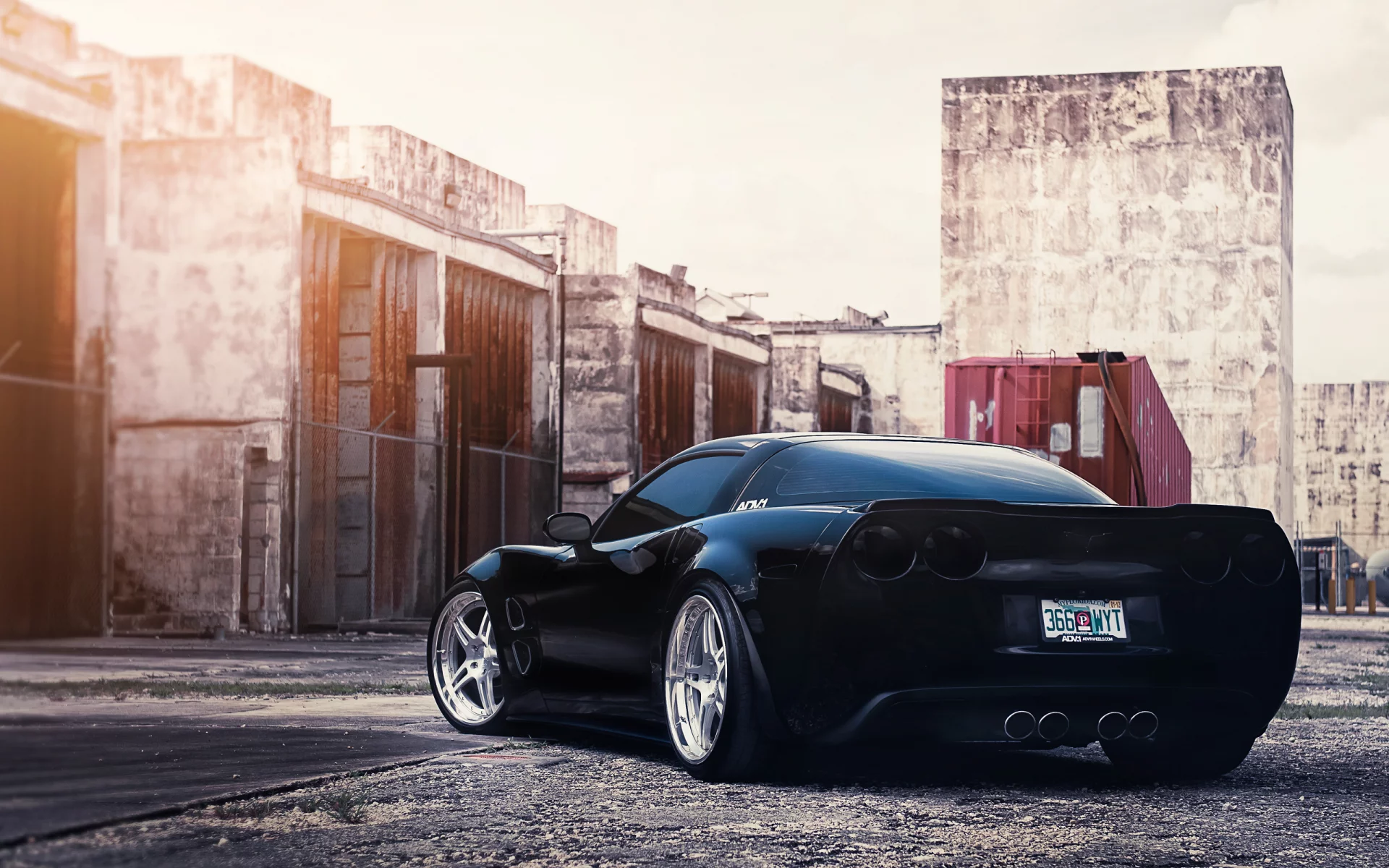 чёрный, corvette, диски, задом