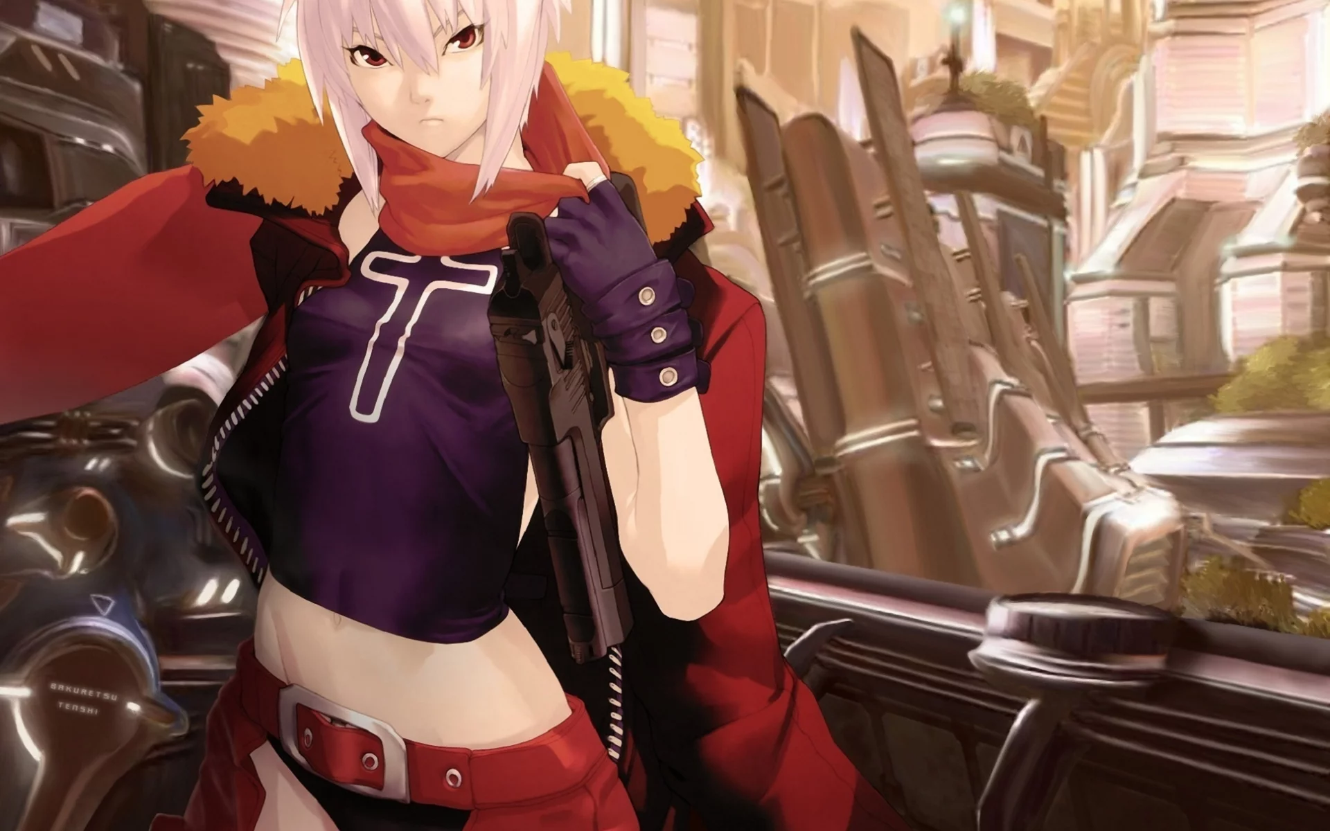 город, bakuretsu tenshi, пистолет, оружие, ангелы смерти, девушка, jo