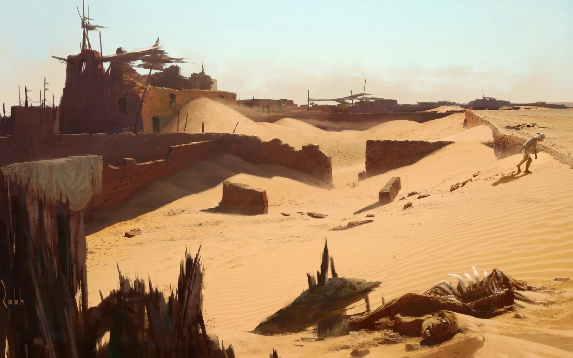 здание, пустыня, верблюд, человек, uncharted 3