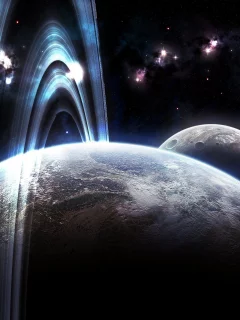 атмосфера, nebula, кольца, луна, кратеры, планета