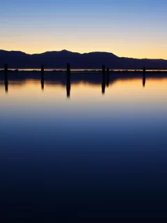 закат, река, горизонт, горы, пейзаж, природа, водоём