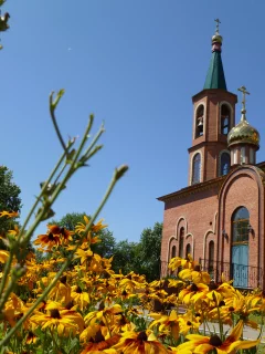 цветы, церковь, желтый, крест