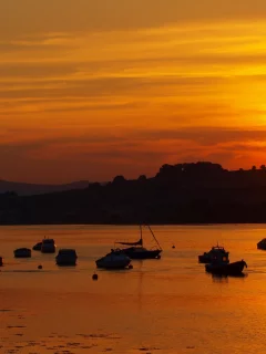 море, закат, лодки, вода