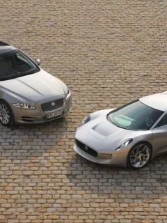 ягуар, jaguar c-x75, дуэт, тротуар, мостовая