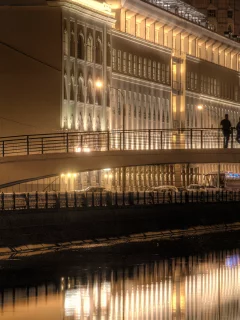 москва, ночь, вода, мост, набережная, люди, река