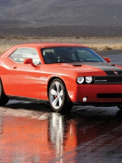 dodge, challenger, разворот, мокрый, асфальт, модель 2008
