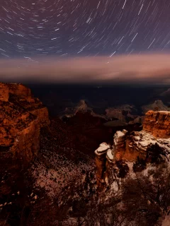 каньон, ночь, звезды, долина