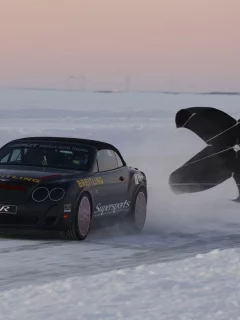 трасса, snow, car, 1920x1200, машина, speed record on ice, winter, bentley continental supersports, ice, зима, рекорд скорости на льду, лёд, снег, road