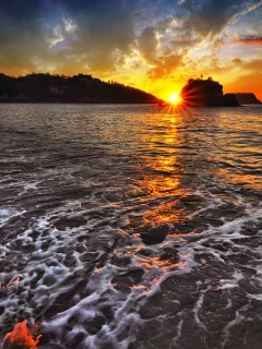 пена, пляж, вода, закат, море