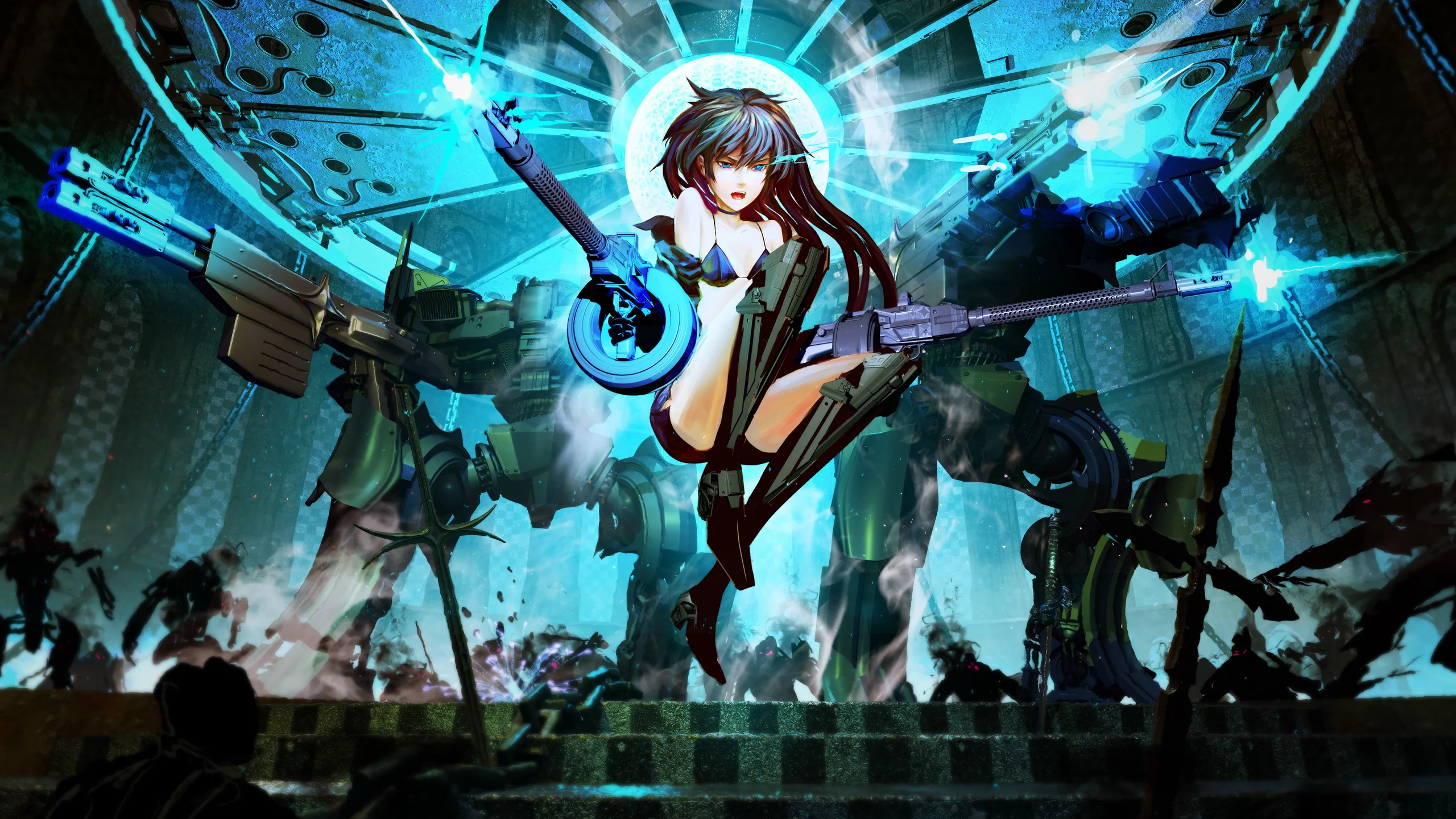 kuroi mato, битва, меха, оружие, винтовка, black rock shooter, арт, arsenixc