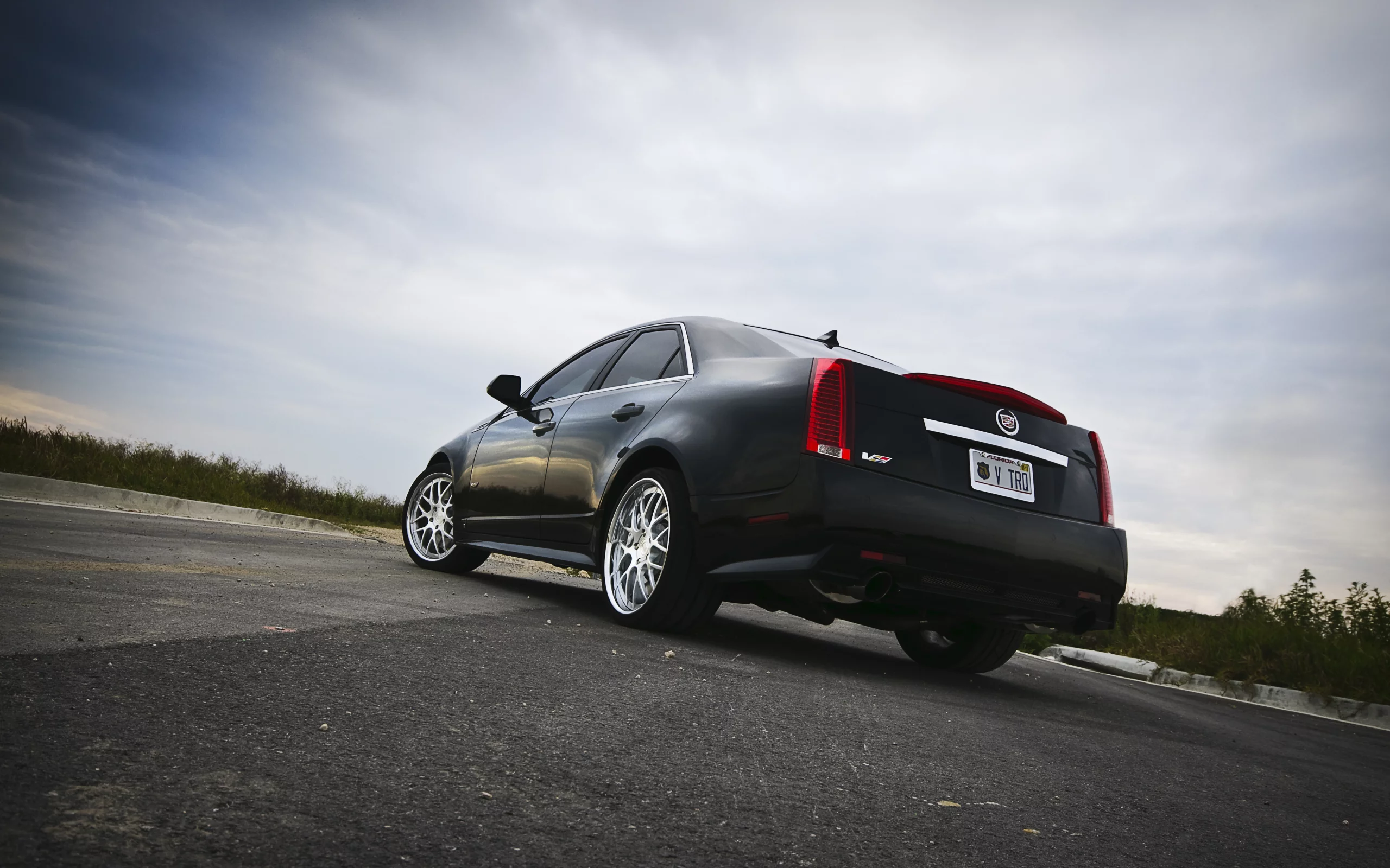 задняя часть, cts, cadillac, асфальт, чёрный, black, кадилак, облака, небо