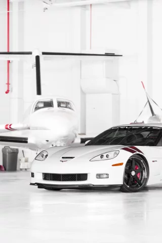 chevrolet, z06, передняя часть, 360 three sixty forged, corvette, шевроле, white, ангар, корвет