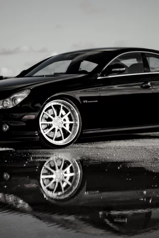 мерседес, black, mercedes, чёрный, отражение, 360 three sixty forged, лужа