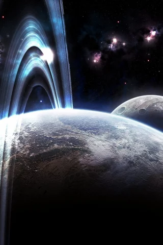 атмосфера, nebula, кольца, луна, кратеры, планета