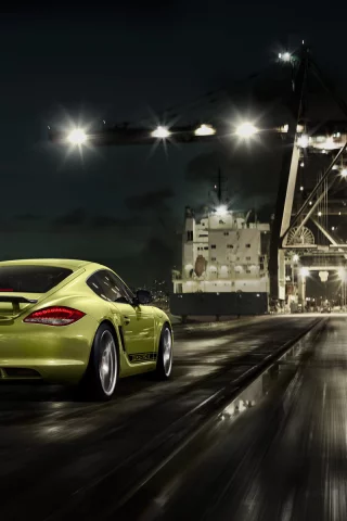 cayman r, порт, дорога, скорость, ночь, краны