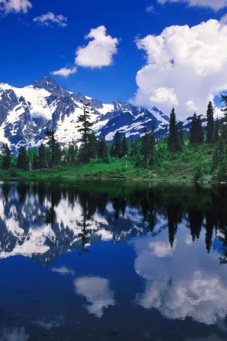 озеро, mount shuksan, лес, reflection, отражение, горы, природа