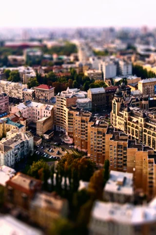 дороги, машины, город, дома, tilt-shift