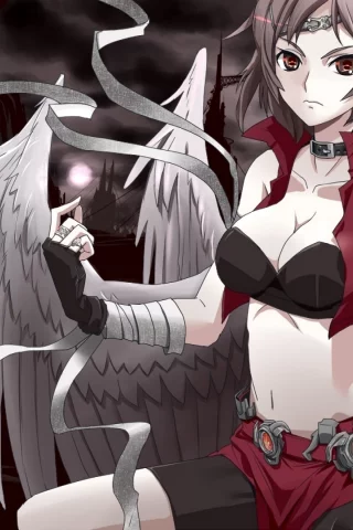 гитара, мрачность, вокалоид, haya-g, бинты, meiko, крылья, ангел, арт, vocaloid