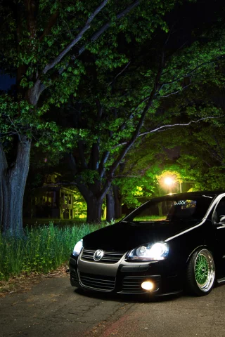 gti, vw, огни, ночь