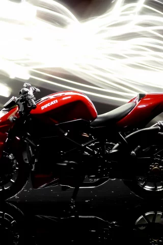streetfighter, ducati, свечение, фон, мотоцикл, темный