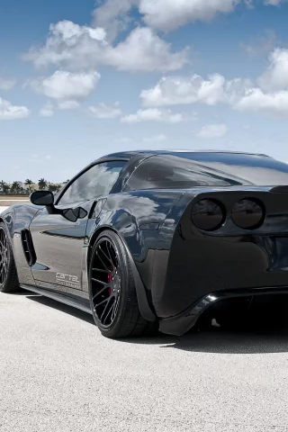 corvette, black, шевроле, задняя часть, chevrolet, чёрный, корвет, 360 three sixty forged, z06