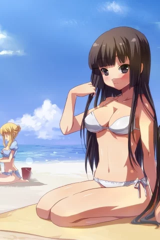 купальник, море, кейон, небо, девчонки, k-on, облака, пляж
