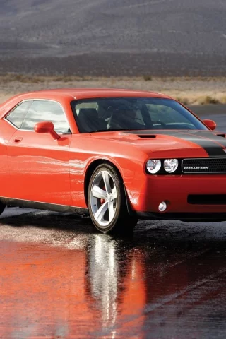 dodge, challenger, разворот, мокрый, асфальт, модель 2008